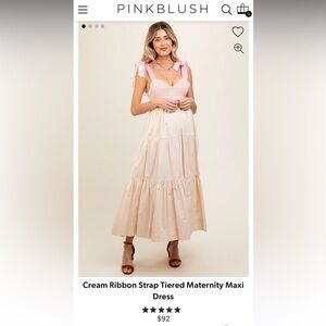 Pink Blush Cream Ribbon Strap Tiered Maternity Maxi Dress - Medium M